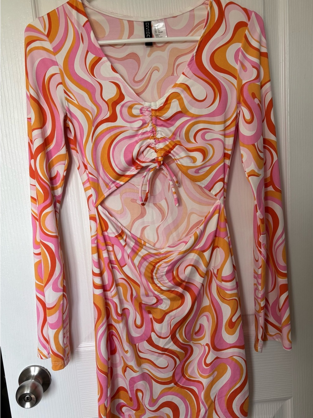 Divided Pink, Orange & White Swirl Cutout Mini Dress